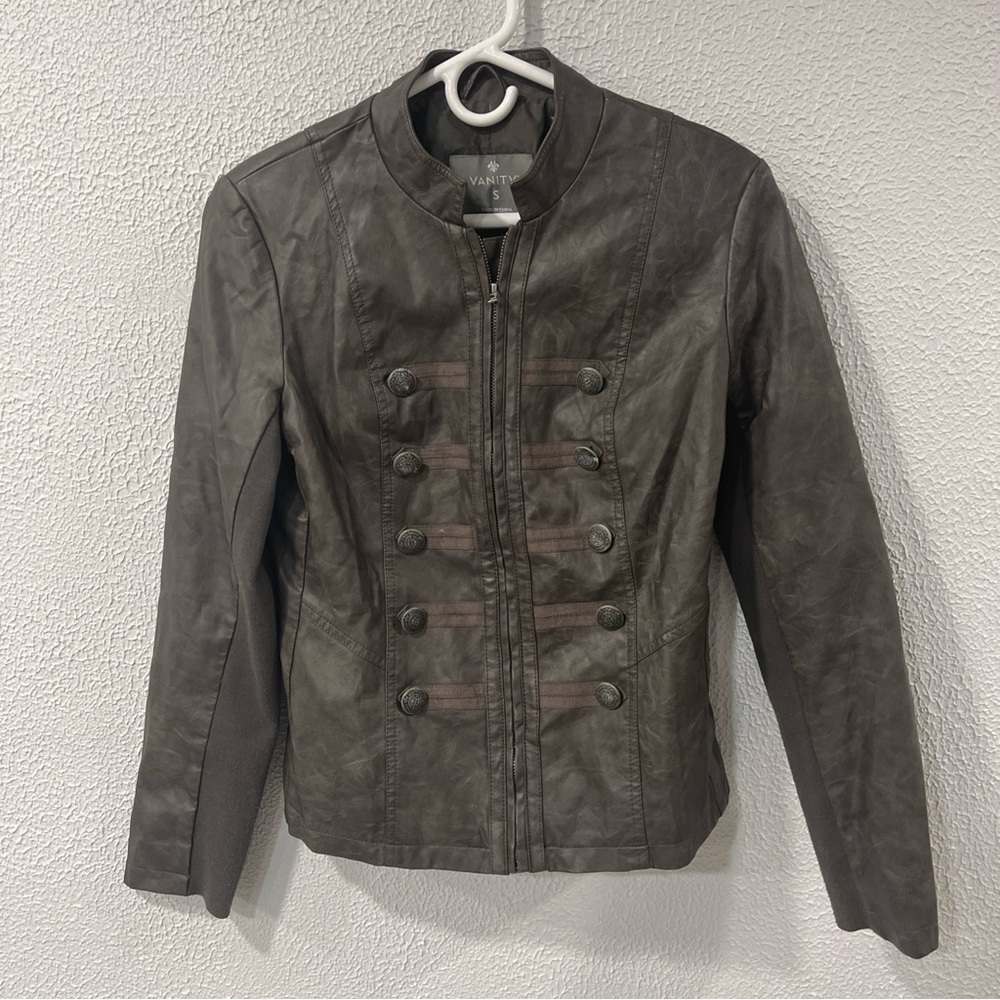 Vanity Full Zip Faux Leather Jacket Womens Small Long Sleeve Moto Biker Grunge